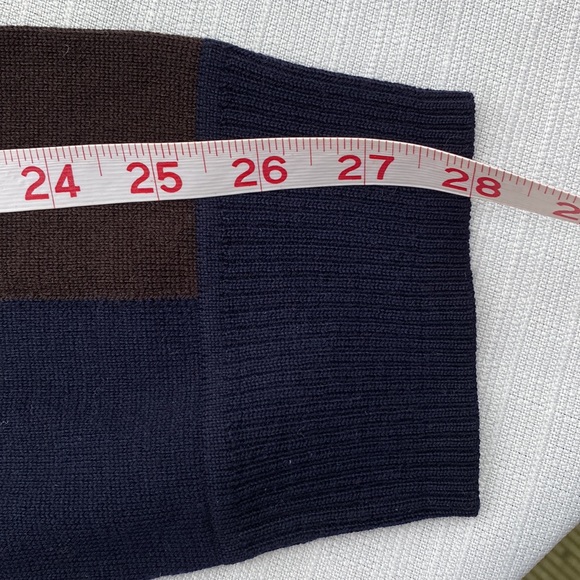 Faconnable Brown and Navy Blue Vertical Stripe Merino Wool Crewneck Sweater NWT - Picture 8 of 9